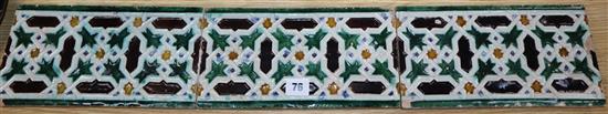 A Spanish triple tile panel overall length 82.5cm